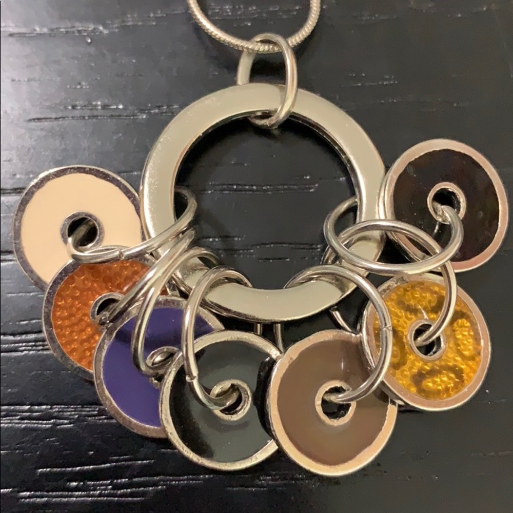 Long Necklace with round charm with circles